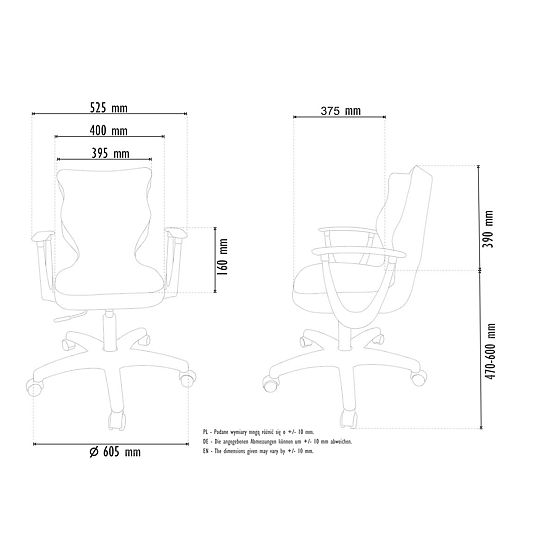 Chaise de bureau ajustée pour une hauteur de 146-176,5 cm - noire