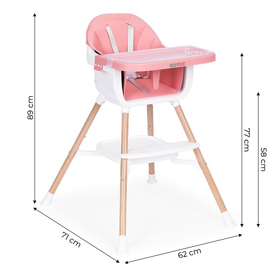 Chaise haute pour enfants 2 en 1 rose ECOTOYS