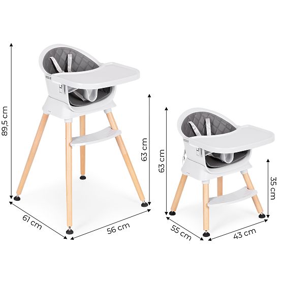 Chaise haute pour enfants 6 en 1 avec housse matelassée et plateau gris ECOTOYS