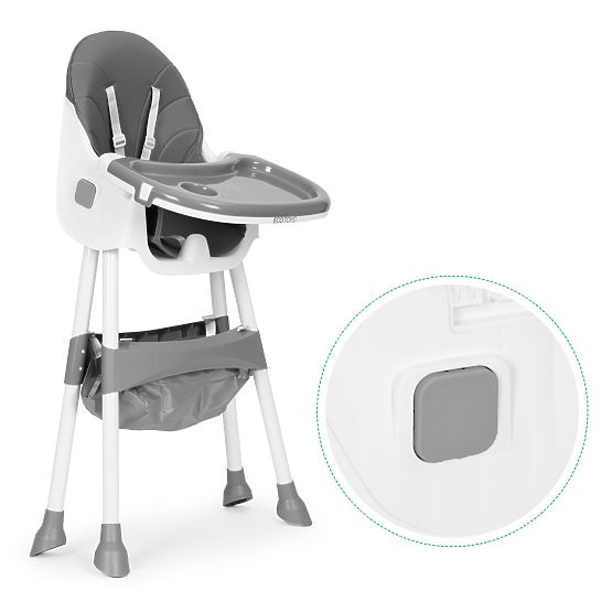 Chaise haute pour enfants avec plateau, panier, harnais à 5 points, gris ECOTOYS