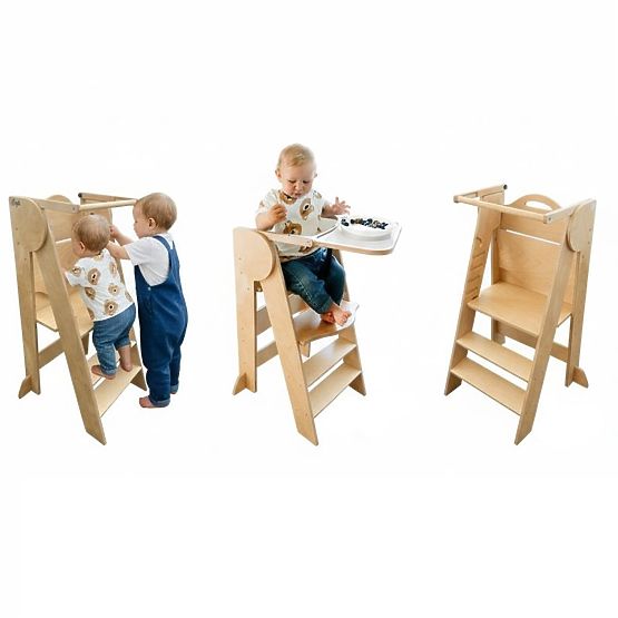 Chaise haute pour enfants et tour d'apprentissage 2 en 1 - naturel