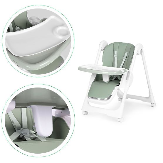 Chaise haute réglable en hauteur, cuir écologique, ceintures, double plateau ECOTOYS