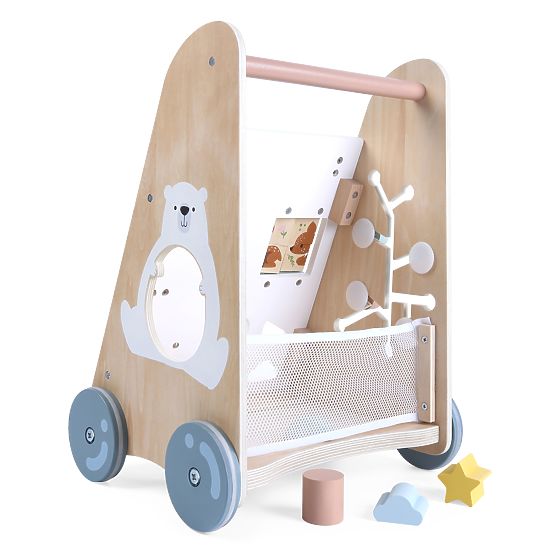 Chariot de marche en bois pour enfants avec éléments mobiles ECOTOYS
