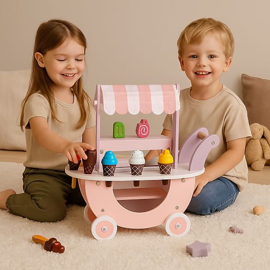 Chariot en bois glacier pour enfants, magasin 12 éléments ECOTOYS