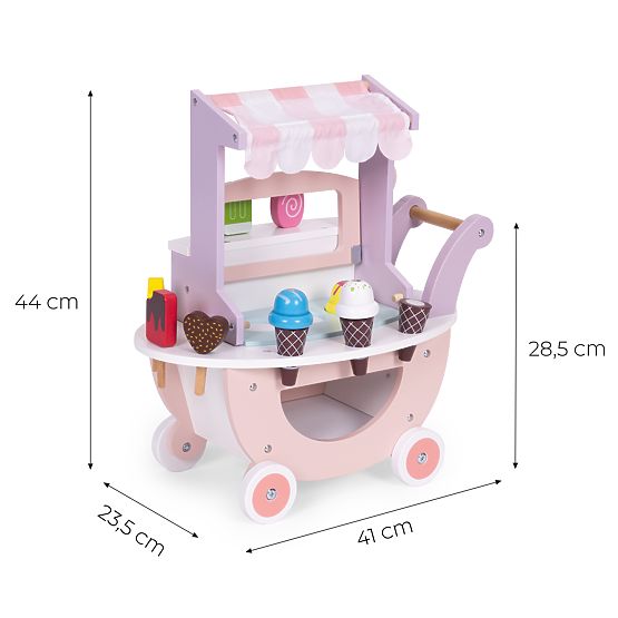 Chariot en bois glacier pour enfants, magasin 12 éléments ECOTOYS