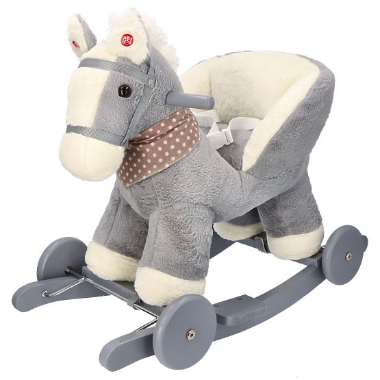 Cheval à bascule gris avec fauteuil et roues