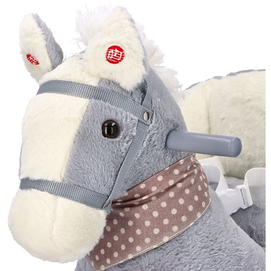 Cheval à bascule gris avec fauteuil et roues