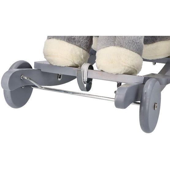 Cheval à bascule gris avec fauteuil et roues