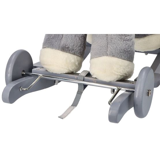 Cheval à bascule gris avec fauteuil et roues