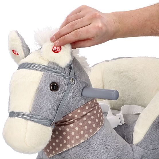 Cheval à bascule gris avec fauteuil et roues