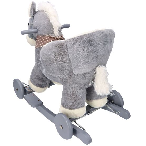Cheval à bascule gris avec fauteuil et roues