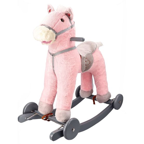 Cheval à bascule rose avec roulettes