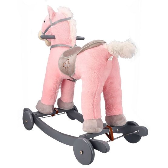 Cheval à bascule rose avec roulettes