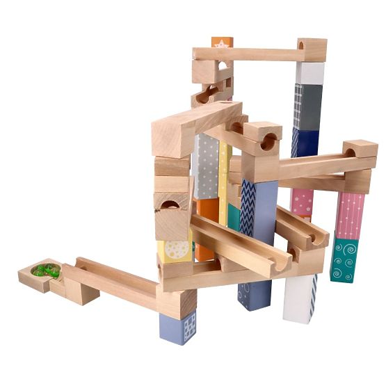 Circuit à billes en bois pastel 53 pièces
