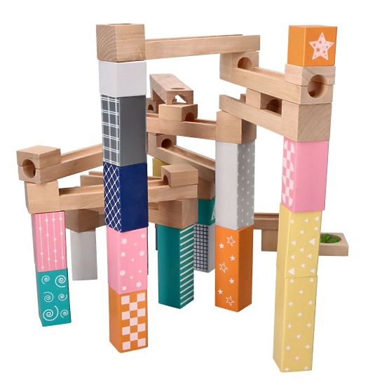 Circuit à billes en bois pastel 53 pièces