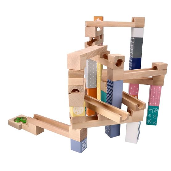 Circuit à billes en bois pastel 53 pièces