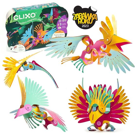 Clixo, Oiseaux tropicaux de la forêt tropicale, jeu de construction magnétique 22 pièces