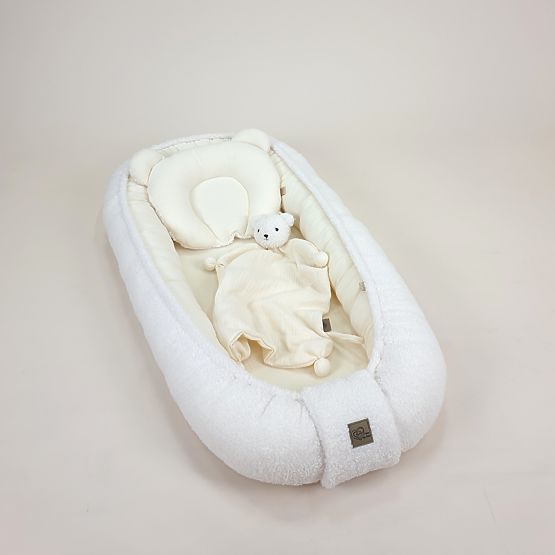 Cocon pour bébé Teddy en mousseline et tissu Teddy - écru