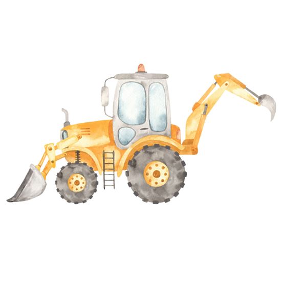 Coffre à jouets Daria blanc avec impression Pelleteuse jaune