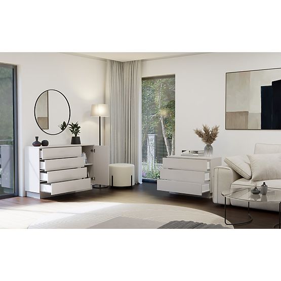 Commode AMBER 1D4S Armoire 1 Porte 4 Tiroirs pour Chambre Salon CACHEMIRE Beige