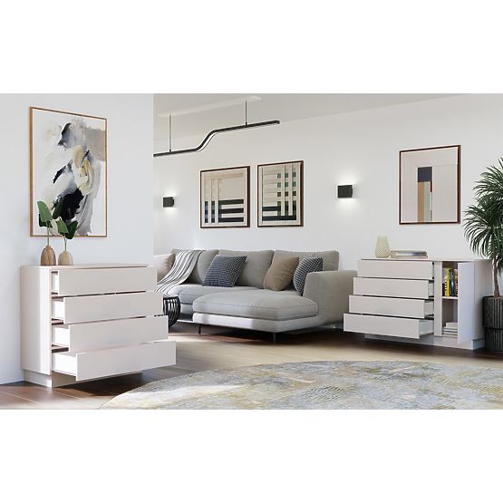 Commode AMBER 1D4S Armoire 1 Porte 4 Tiroirs pour Chambre Salon CACHEMIRE Beige