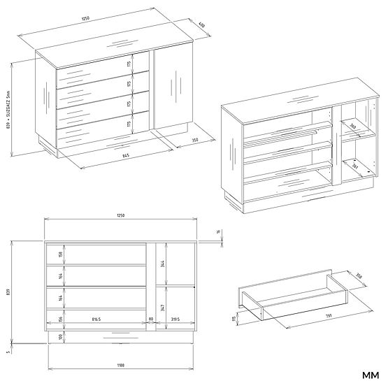 Commode AMBER 1D4S Armoire 1 Porte 4 Tiroirs pour Chambre Salon CACHEMIRE Beige