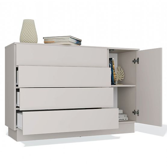 Commode AMBER 1D4S Armoire 1 Porte 4 Tiroirs pour Chambre Salon CACHEMIRE Beige