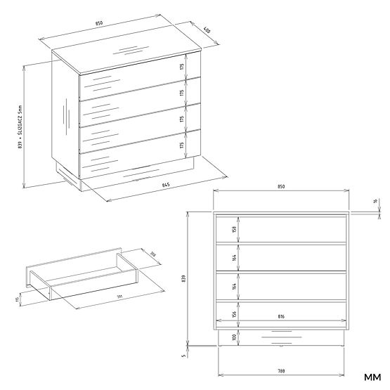 Commode AMBER 4S Armoire 4 Tiroirs pour Chambre Salon KAŠMÍR Beige