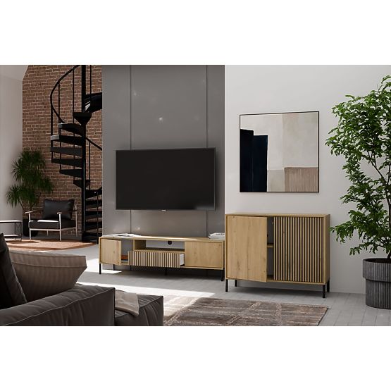 Commode avec façade rainurée Armoire KAMARO 2D Slim / Lisse CHÊNE ARTISAN Lamelles