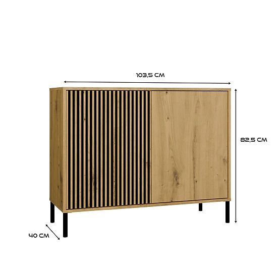 Commode avec façade rainurée Armoire KAMARO 2D Slim / Lisse CHÊNE ARTISAN Lamelles