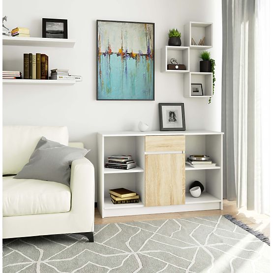 COMMODE B-17 120 cm 1 TIROIR 1 PORTE PK BLANC / SONOMA