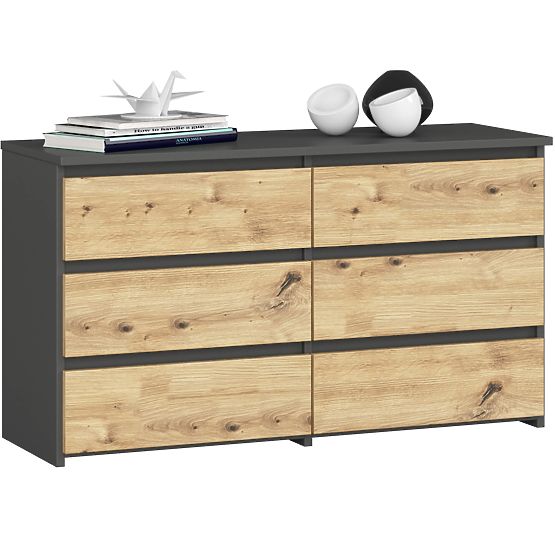 COMMODE CL100 6TIROIRS GRIS / CHÊNE ARTISAN