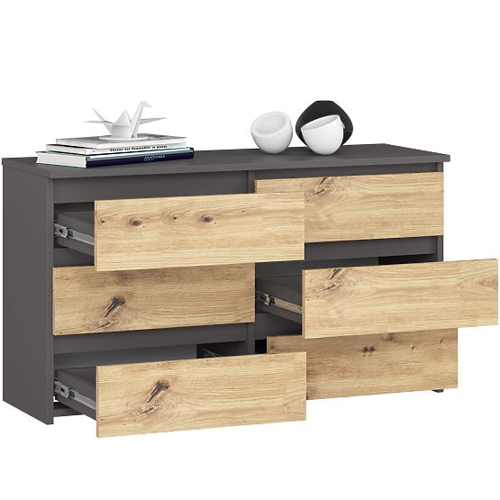 COMMODE CL100 6TIROIRS GRIS / CHÊNE ARTISAN