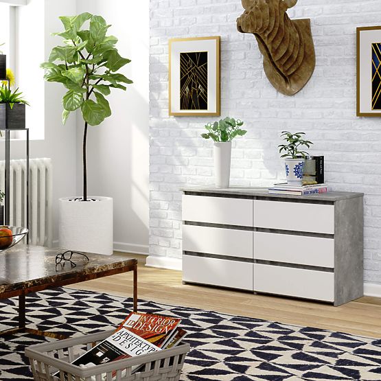 COMMODE CL100 6TIROIRS PK BÉTON / BLANC