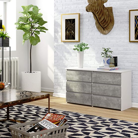 COMMODE CL100 6TIROIRS PK BLANC / BÉTON