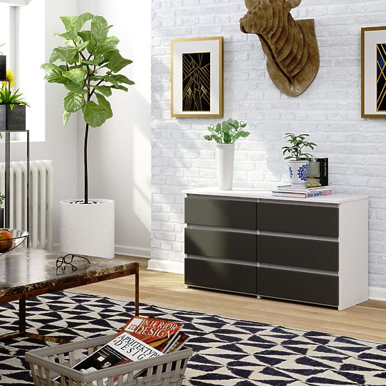 COMMODE CL100 6TIROIRS PK BLANC / GRIS