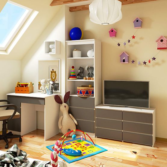 COMMODE CL100 6TIROIRS PK BLANC / GRIS