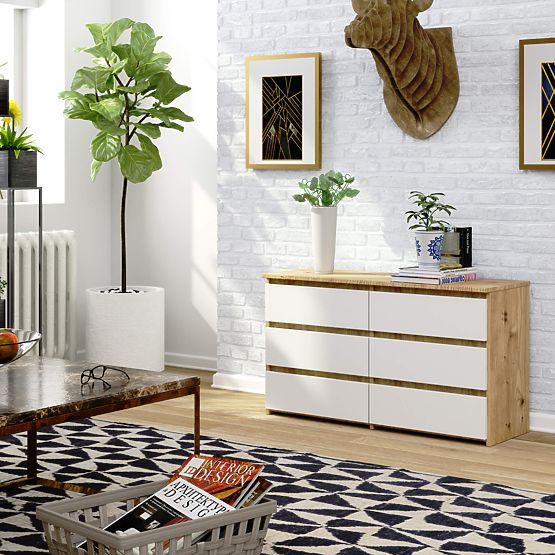 COMMODE CL100 6TIROIRS PK CHÊNE ARTISAN / BLANC