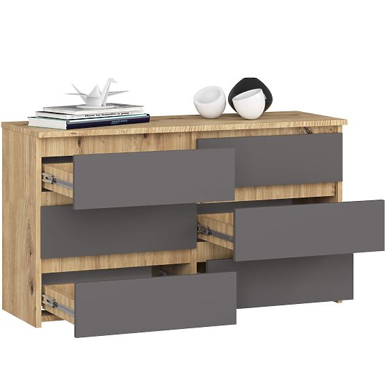 COMMODE CL100 6TIROIRS PK CHÊNE ARTISAN / GRIS