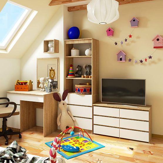 COMMODE CL100 6TIROIRS PK CHÊNE SONOMA / BLANC