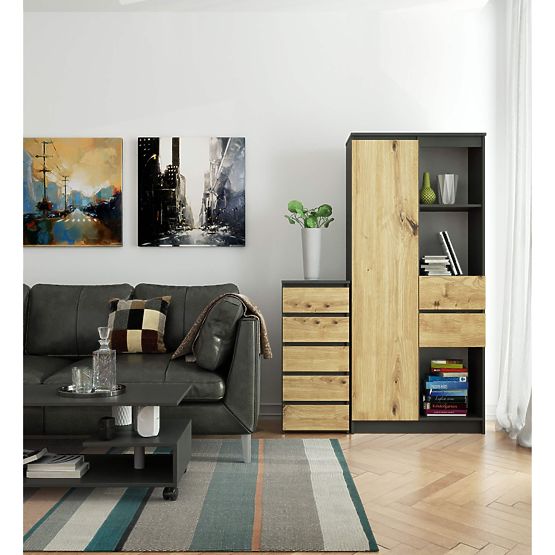 COMMODE CL5 PK GRIS GRAPHITE/CHÊNE ARTISAN