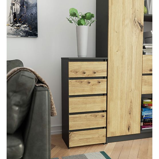 COMMODE CL5 PK GRIS GRAPHITE/CHÊNE ARTISAN