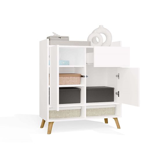 Commode COLIN Armoire 2 Portes 1 Tiroir avec Pieds BLANCHE