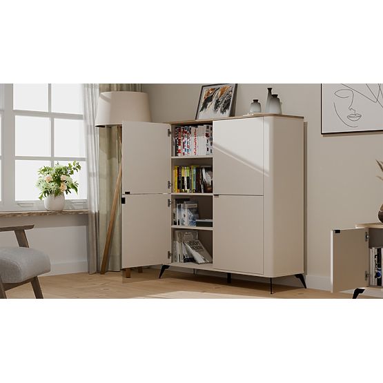 Commode CORDOBA 4D Cachemire Beige Chêne Castello Armoire 4 Portes 8 Étagères Salon