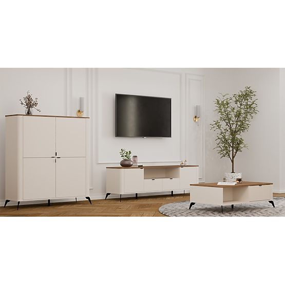 Commode CORDOBA 4D Cachemire Beige Chêne Castello Armoire 4 Portes 8 Étagères Salon