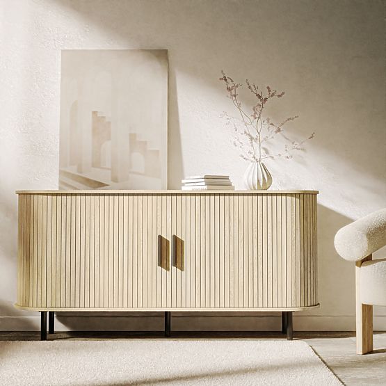 Commode Gliss, arrondie, lamelles, chêne clair