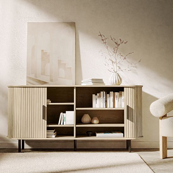 Commode Gliss, arrondie, lamelles, chêne clair