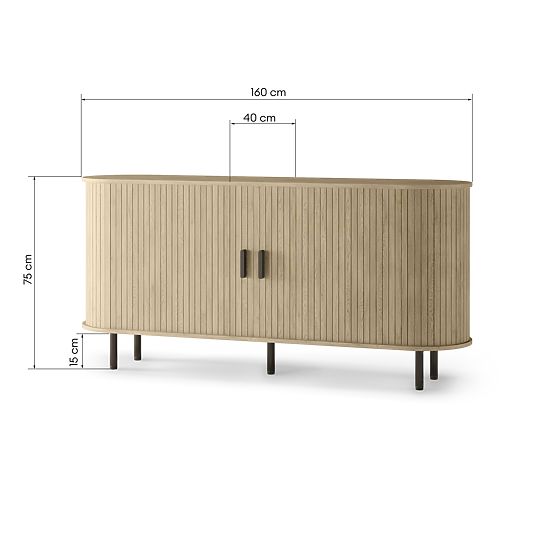 Commode Gliss, arrondie, lamelles, chêne clair