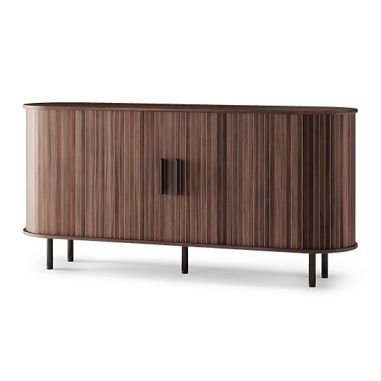 Commode Gliss, arrondie, lamelles, noyer foncé