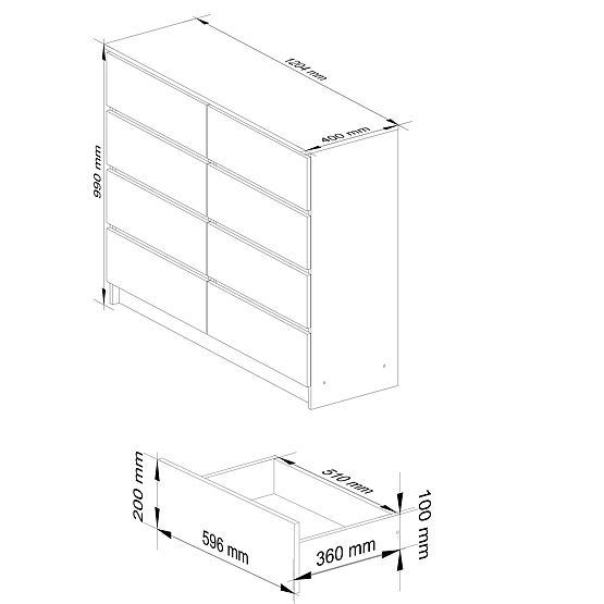 COMMODE K 120 cm 8 TIROIRS PK SONOMA / BLANC